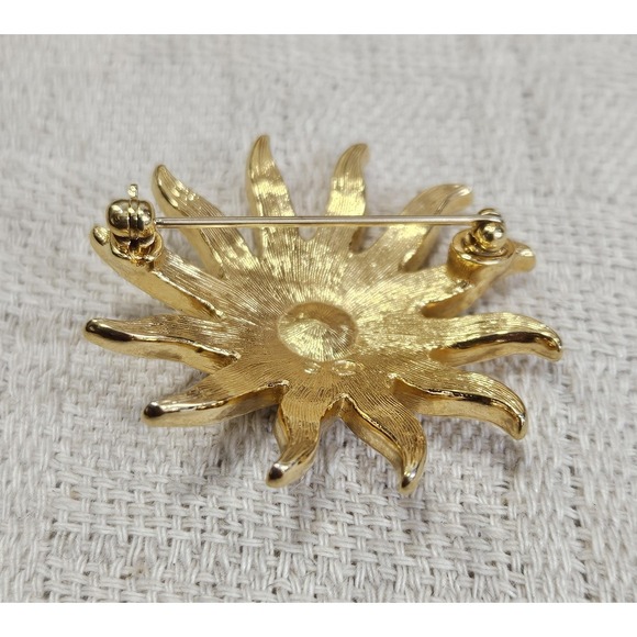 Vintage Swarovski Swan Sunburst Brooch High End Clear Colored Crystals Goldtone - Picture 4 of 6